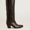 Botas Wish Star de piel marrón oscuro con estrella bordada tono sobre tono