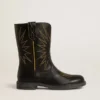 Botas Wish Teen de piel negra con estrella bordada en amarillo