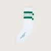 Calcetines de algodón con acabados desgastados, rayas verdes y logotipo