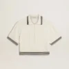 Camisas cortas de mujer de algodón blanco desgastado con ribetes azules