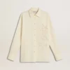 Camisas de algodón color crema para mujer con bordados florales