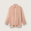 Camisas oversize de mujer en gasa de algodón color coral con detalle plisado