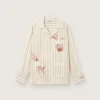 Camisas unisex de algodón y lino a rayas en tonos crudo y arena con bordados