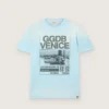 Camiseta de hombre de jersey de algodón azul claro con estampado gráfico