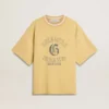 Camiseta oversize de algodón amarilla para hombre con estampado azul
