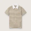 Camiseta polo de mujer en jersey a rayas con cuello en contraste
