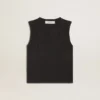 Camiseta sin mangas en negro desgastado con bordado degradado tono sobre tono