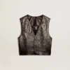 Chaleco de cuero negro para mujer con tachuelas con efecto degradado