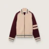 Chaqueta bomber unisex en punto jacquard blanco y burdeos