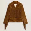 Chaqueta de ante color tabaco para mujer con flecos