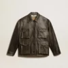 Chaqueta de piel napa marrón envejecida para mujer