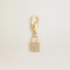 Colgante con forma de candado de latón dorado con cristales