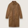 Gabardina unisex de sarga encerada marrón con detalles de piel