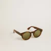 Gafas de sol Panthos de estilo cuadrado con montura marrón habana y lentes verdes