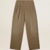 Pantalones de algodón de color caqui para mujer