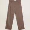 Pantalones de mujer de mezcla de lana con microdiseño en forma de chevron marrón claro