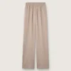 Pantalones de mujer en mezcla de lana gris con motivo de rayas finas y cintura elástica