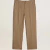 Pantalones de sastrería en mezcla de lino con diseño de chevrón color arena