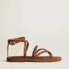 Sandalias planas Penelope para mujer en piel color tabaco con suela de ante