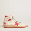 Zapatillas Sky-Star para mujer en napa blanca con estrella y lengüeta del talón rojas