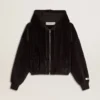 Sudadera con capucha y cremallera para mujer, de mezcla de algodón, en color negro