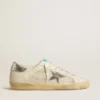 Super-Star en piel y ante blancos con estrella de piel plateada y dorada