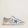 Super-Star LTD para hombre en ante metalizado plateado con estrella de piel y lengüeta trasera de ante