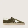 Super-Star para hombre en ante verde oliva con estrella de piel blanca