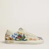 Super-Star para mujer con abalorios multicolores y estrella de ante beige