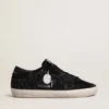 Super-Star para mujer en piel de potro negra con cristales Swarovski negros y estrella de ante negro