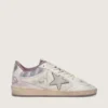 Zapatillas Ball Star LAB para mujer en nailon blanco y piel de potro con estrella plateada e inserciones lilas