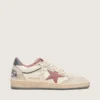 Zapatillas Ball Star LTD para mujer en piel beige con estrella de malla rosa y lengüeta del talón de piel azul