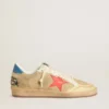 Zapatillas Ball Star para hombre en ante beige con estrella de piel coral y lengüeta del talón de napa azul