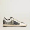 Zapatillas Ball Star para hombre en ante gris con estrella de piel negra e inserciones de piel napa blanca