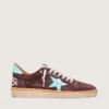 Zapatillas Ball Star para hombre en ante rojo oscuro con estrella y lengüeta del talón en azul claro