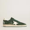 Zapatillas Ball Star para hombre en ante verde con estrella de cuero blanco y lengüeta en el talón