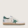 Zapatillas Ball Star para hombre en napa blanca con estrella y lengüeta en el talón de piel verde