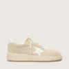Zapatillas Ball Star para mujer en ante beige con estrella y lengüeta del talón de piel blanca