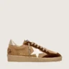 Zapatillas Ball Star para mujer en ante color tabaco con estrella de piel blanca e inserciones de terciopelo color coñac