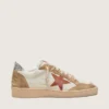 Zapatillas Ball Star para mujer en piel color crema con estrella de piel rojo ladrillo e inserciones de ante