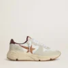 Zapatillas de hombre con Running Sole de nailon y ante, con estrella de piel marrón y lengüeta trasera de piel burdeos