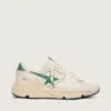 Zapatillas de mujer con Running Sole en nailon color crema y piel con estrella de piel verde
