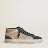 Zapatillas Mid Star para hombre en ante beige y azul con estrella de napa gris y detalle en piel blanca