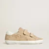 Zapatillas Old School para mujer en ante beige con lengüeta del talón de piel blanca