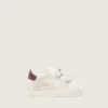 Zapatillas para bebé de terciopelo con estrella de ante blanco y lengüeta trasera de cuero burdeos