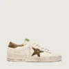 Zapatillas Stardan para hombre en piel blanca con estrella y lengüeta en el talón de piel con estampado de serpiente en verde militar