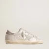 Zapatillas Super-Star en piel gris-blanca con efecto purpurina y estrella de piel
