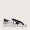 Zapatillas Super-Star para mujer en piel plateada con inserciones en contraste