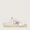 Zapatillas Super-Star Sabot con una estrella de purpurina platino y lengüeta de ante