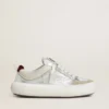 Zapatos Space-Star Cube para mujer en piel gris hielo y plateada con lengüeta del talón en color burdeos